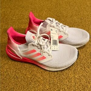 Adidas Women's Ultraboost White and Pink Athletic Shoes